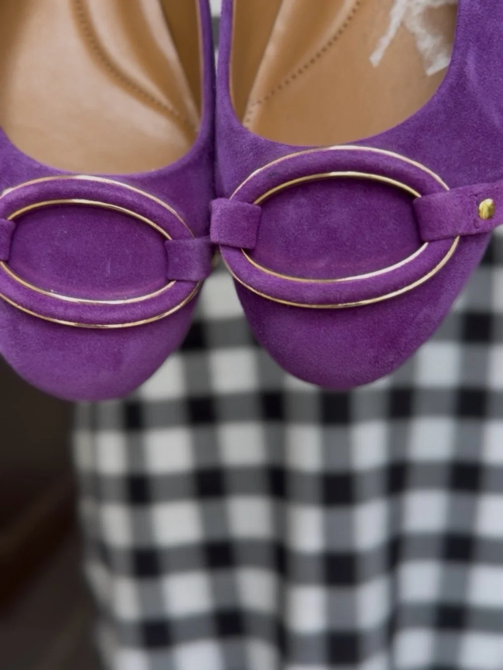 Talbots Purple Suede Ballet Flats with Gold Ring Detail